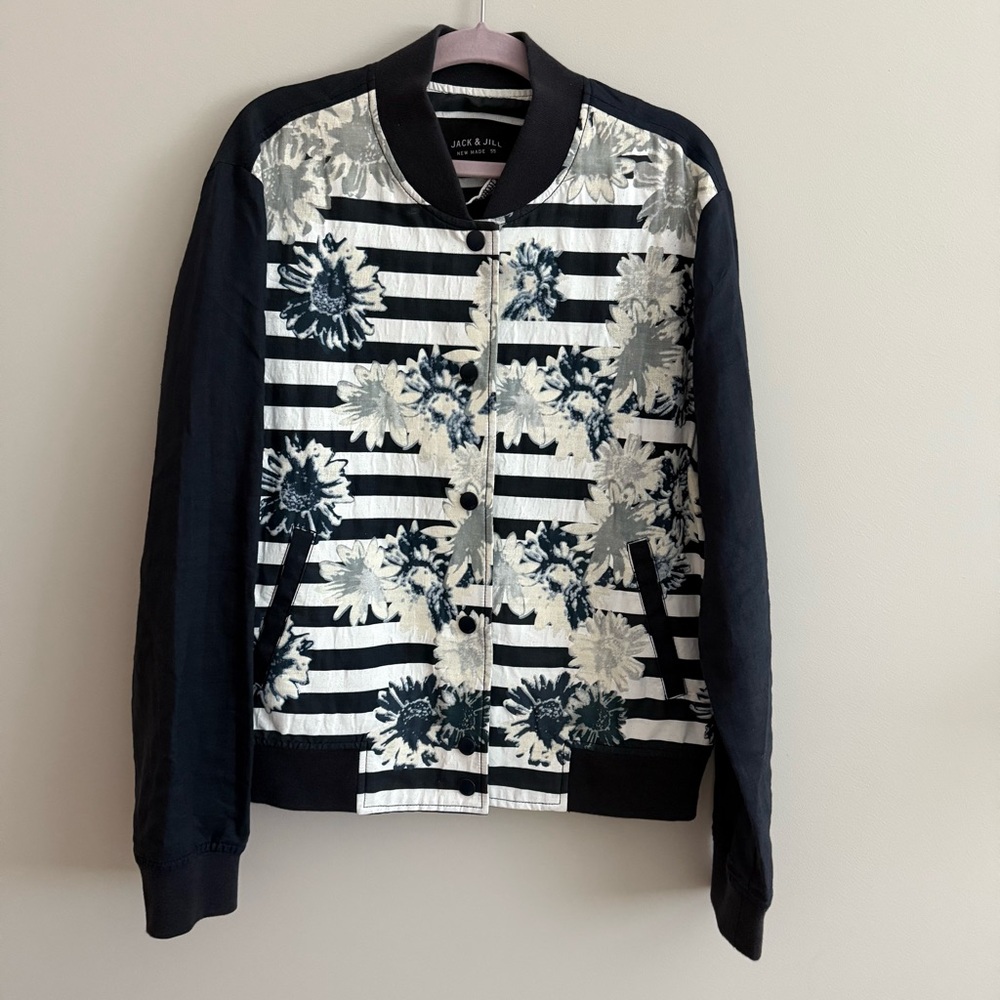 100% linen floral bomber jacket